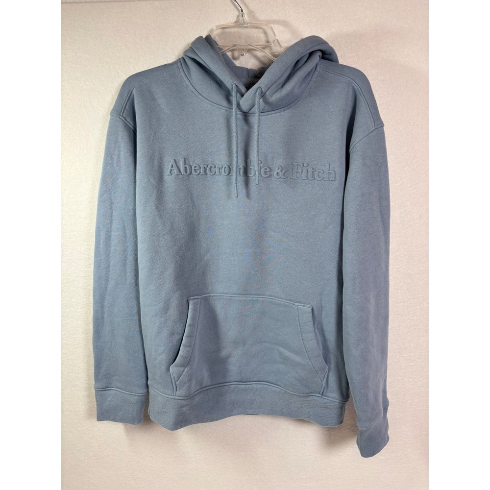 Abercrombie & Fitch Mens Embossed Logo Hoodie Light Blue Sweatshirt S